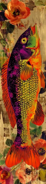 Free printable fish bookmark featuring neon orange fish with tan